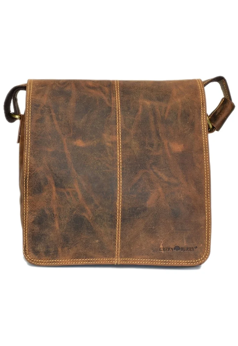 Geanta umar unisex piele naturala maro antichizat 28 x 27 cm, Vintage,  Maro antichizat