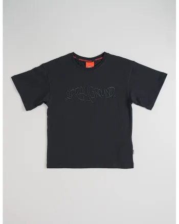 Tricou de bumbac cu logo brodat, Negru
