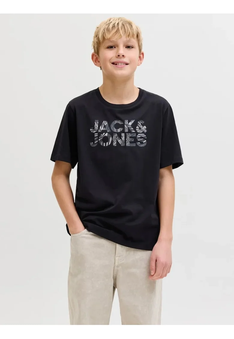 Tricou din bumbac organic cu imprimeu logo, Negru