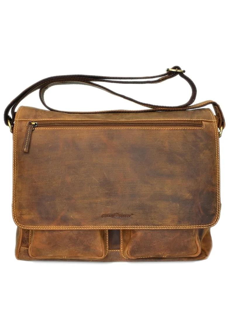 Geanta umar unisex piele naturala maro antichizat 35 x 32 cm, Vintage,  Maro antichizat
