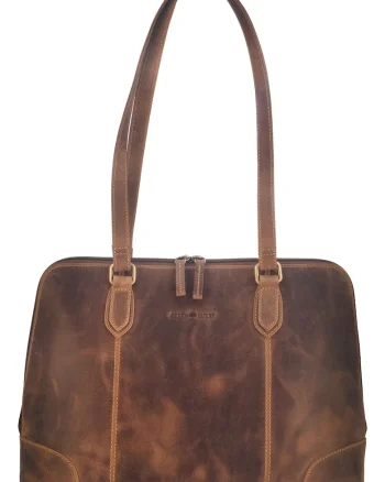 Geanta umar dama piele naturala maro antichizat 37 x 27 cm, Vintage,  Maro antichizat
