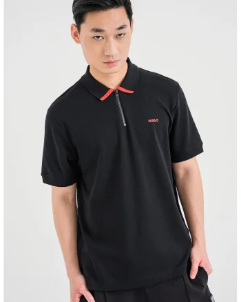 Tricou polo cu fenta cu fermoar Dalomino, Rosu/Negru