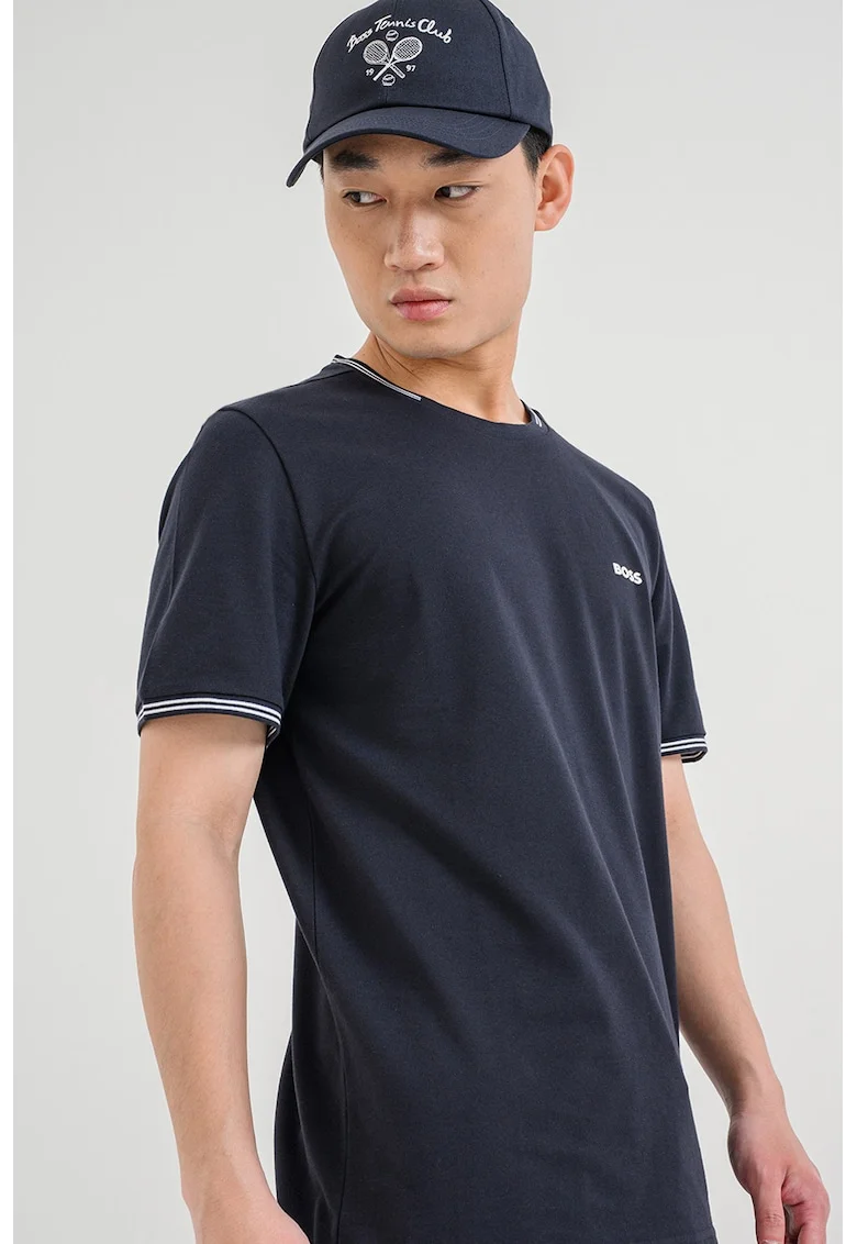 Tricou regular fit cu decolteu la baza gatului Taul, Negru/Alb optic