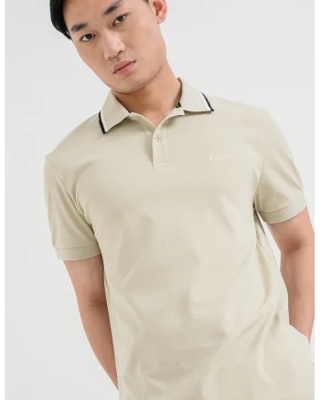 Tricou polo cu logo brodat, Negru/Bej
