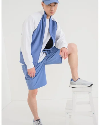 Bluza de trening cu fermoar si maneci raglan Join, Alb/Albastru azur