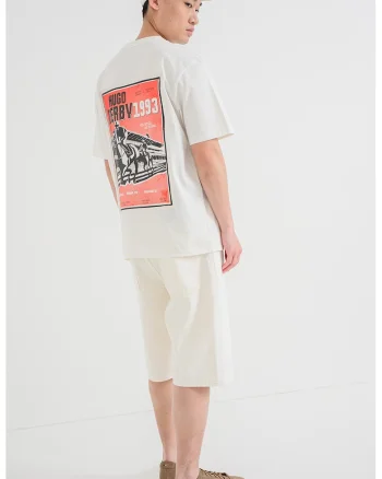 Tricou cu imprimeu grafic pe spate Derlyns, Alb murdar