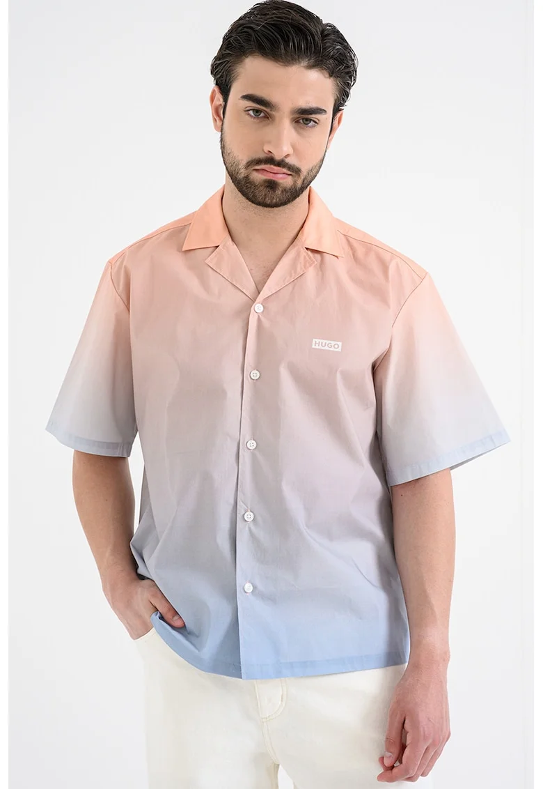 Camasa cu model tie-dye, logo si maneci scurte, Piersica