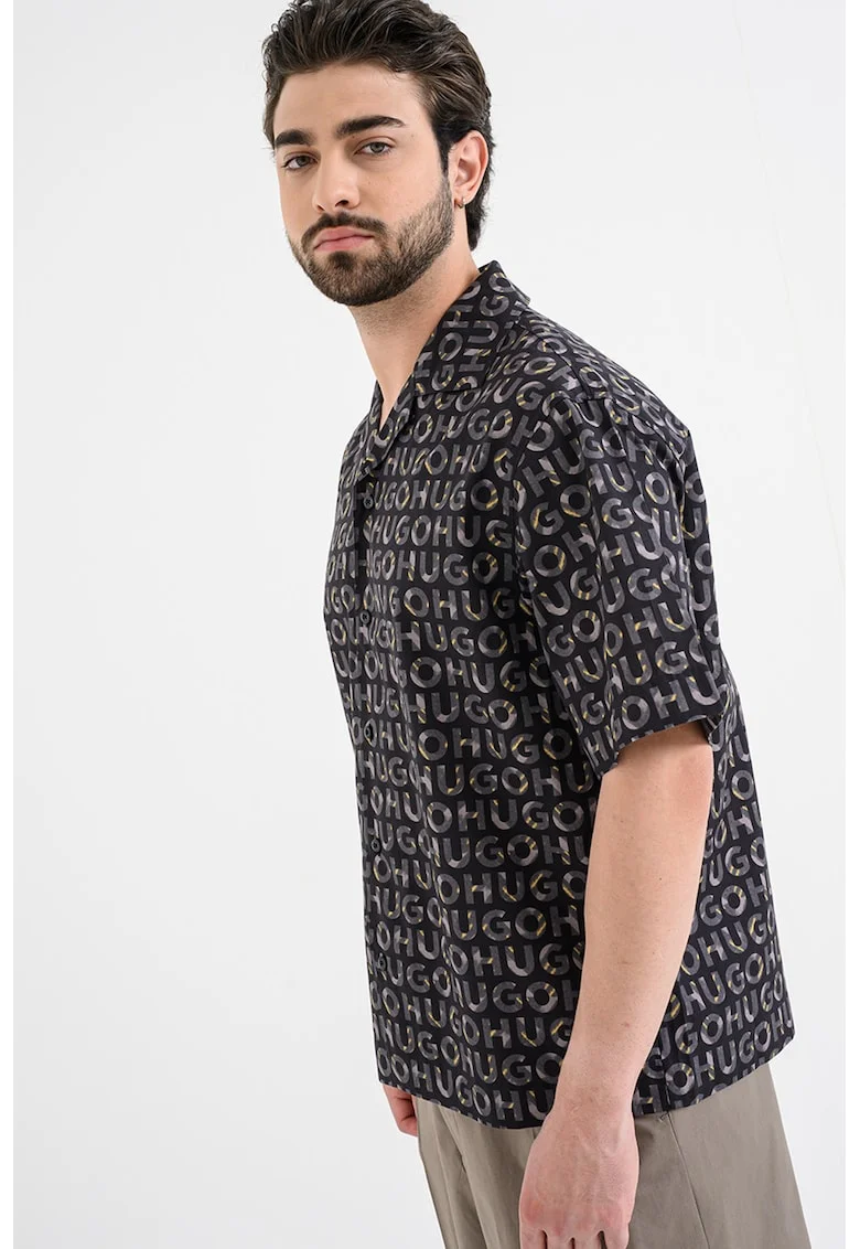 Camasa relaxed fit cu logo, Negru/Galben/Maro taupe