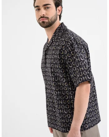 Camasa relaxed fit cu logo, Negru/Galben/Maro taupe
