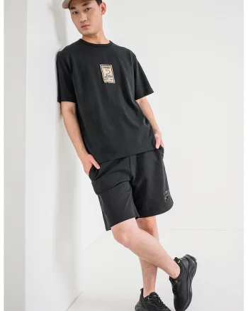 Tricou cu maneci cazute Dobul, Negru/Maro camel