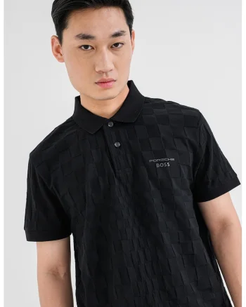Tricou polo texturat de bumbac, Negru