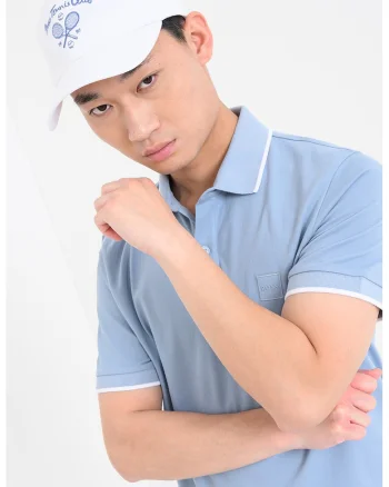 Tricou polo slim fit Passertip, Alb/Albastru pastel