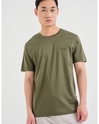 Tricou de bumbac cu decolteu la baza gatului, Kaki inchis