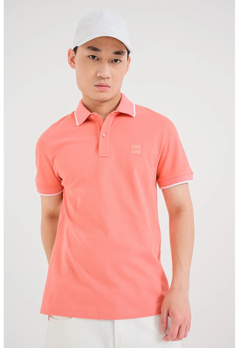 Tricou polo slim fit Passertip, Alb/Coral
