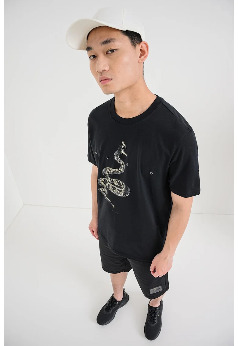 Tricou cu imprimeu grafic Discorb, Negru/Gri/Galben