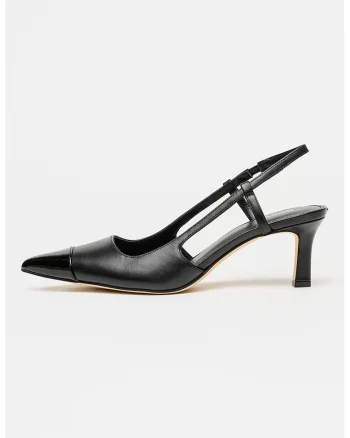 Pantofi slingback din piele cu varf din piele lacuita Alora, Negru