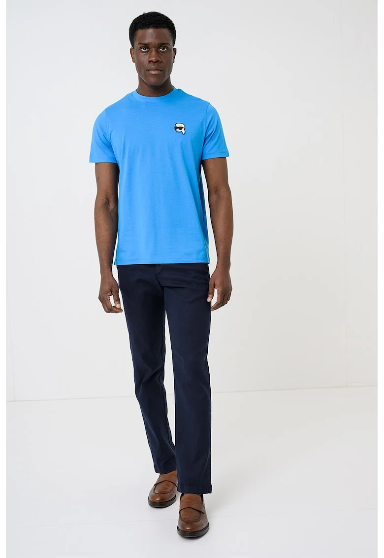 Tricou de bumbac cu monograma discreta, Albastru pastel/Negru stins/Alb optic