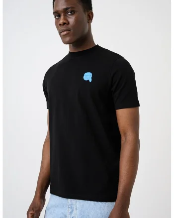 Tricou de bumbac cu aplicatie logo discreta, Albastru pastel/Negru