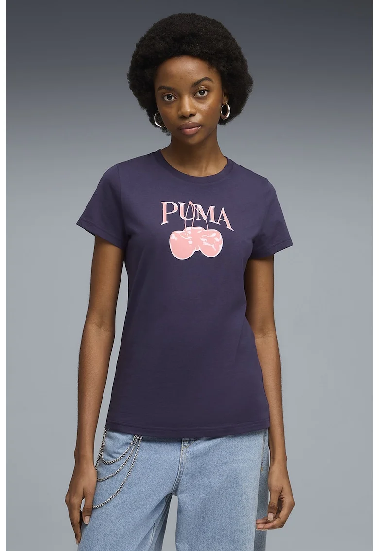 Tricou slim fit cu imprimeu logo, Roz/Violet pruna