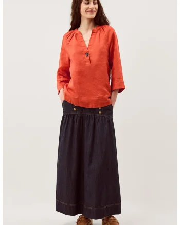 Bluza de in cu decolteu in V, Portocaliu mandarina