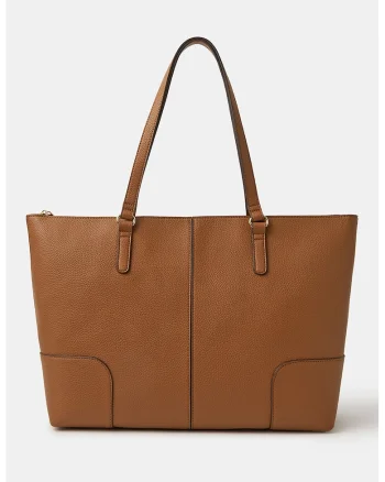 Geanta tote din piele ecologica, Caramel