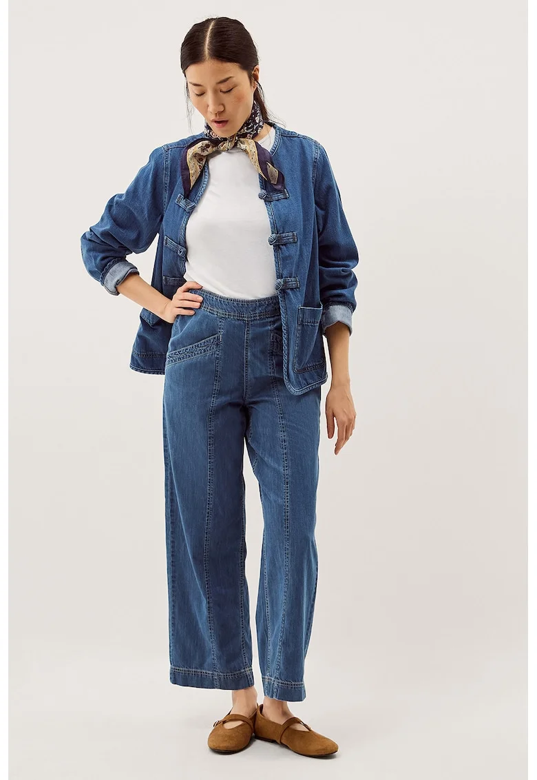 Pantaloni ampli cu talie elastica, Albastru inchis