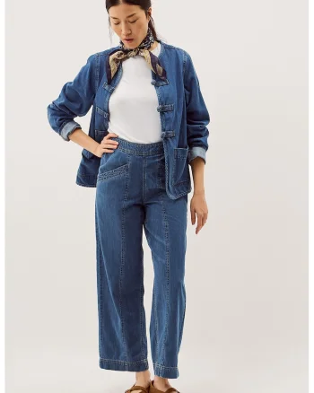 Pantaloni ampli cu talie elastica, Albastru inchis