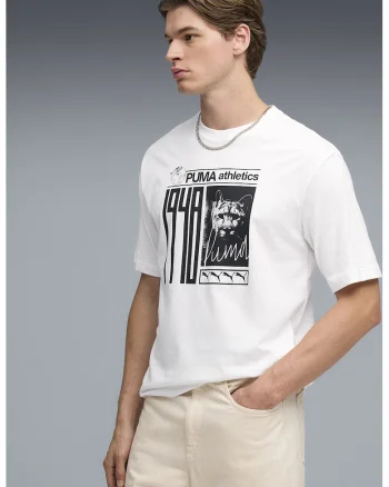 Tricou cu decolteu la baza gatului si imprimeu foto si logo, Alb/Negru