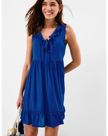 Rochie evazata cu aplicatii cu volane, Albastru cobalt