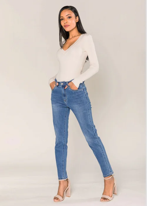 Blugi dama mom fit Nina Carter albastru inchis P189-5 M7