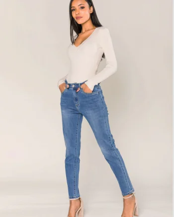 Blugi dama mom fit Nina Carter albastru inchis P189-5 M7