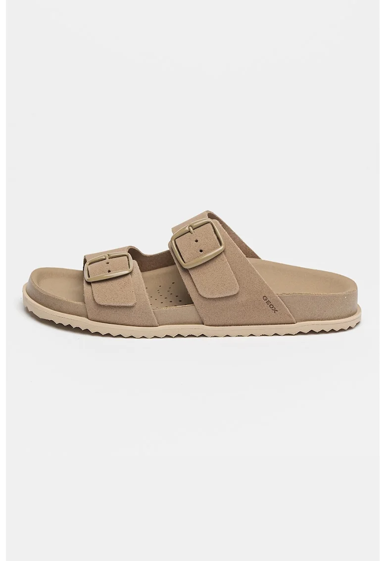 Papuci de piele intoarsa cu catarame Sandybett, Maro taupe