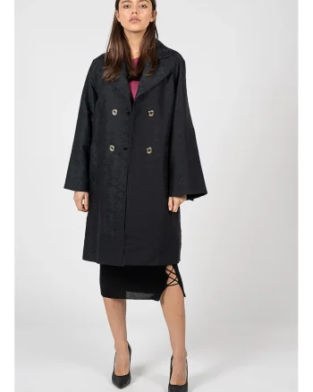 Trench cu doua randuri de nasturi si cordon, Negru, 40