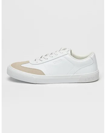 Pantofi sport din piele ecologica cu sireturi, Alb/Gri deschis
