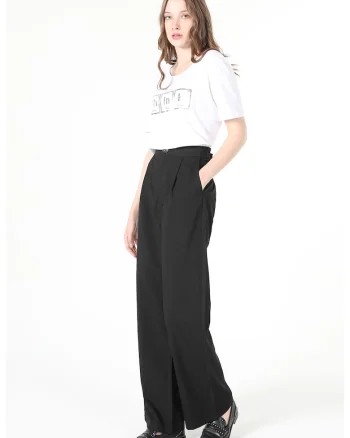 Pantaloni ampli cu talie inalta, Negru