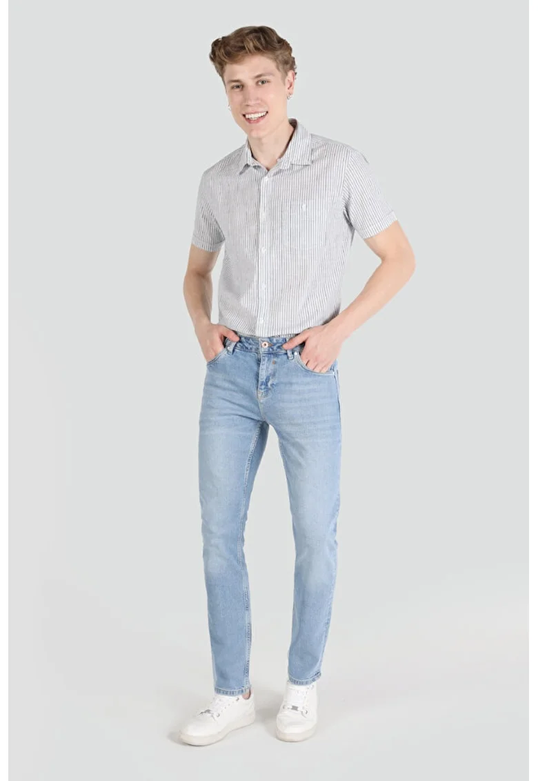 Pantaloni De Barbati Albastru Straight Fit 044 KARL2