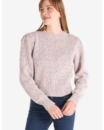 Pulover cu decolteu la baza gatului si maneci bufante, Multicolor