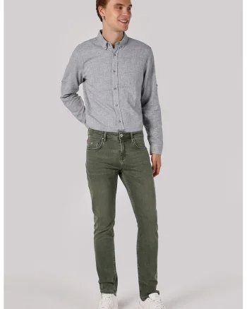 Blugi cu croiala dreapta si model uni, Verde inchis