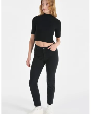 Blugi crop cu talie medie, Negru
