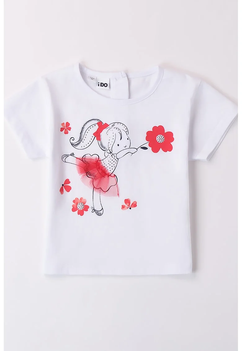 Tricou de bumbac cu imprimeu, Negru stins/Portocaliu mandarina/Alb optic