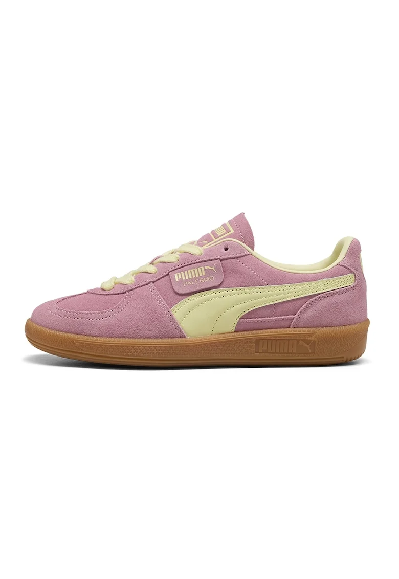Pantofi sport Palermo de piele intoarsa si piele, Galben pai/Roz