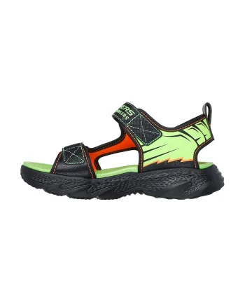 Sandale flatform cu velcro, Negru/Verde neon