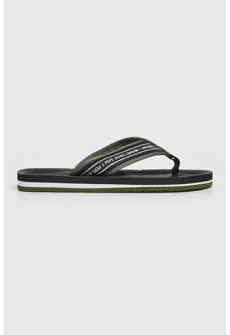 Papuci flip-flop cu logo, Negru/Alb optic/Verde aquamarin