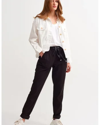 Pantaloni conici cu talie inalta, Negru