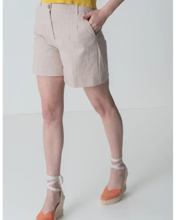 Pantaloni scurti cu talie inalta, Bej deschis