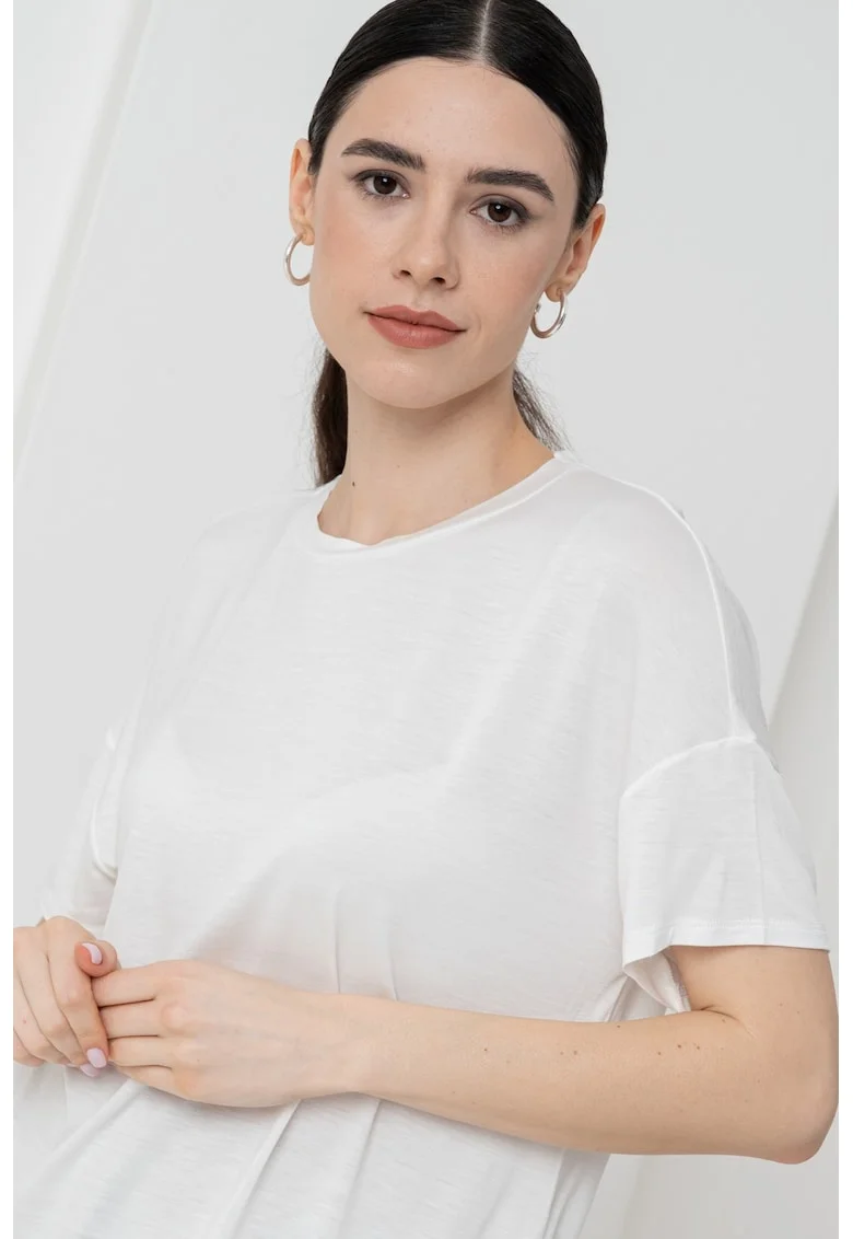Tricou reguler fit cu decolteu la baza gatului, Alb optic