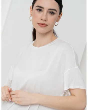 Tricou reguler fit cu decolteu la baza gatului, Alb optic