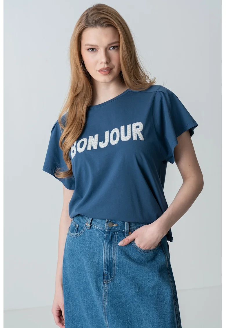 Tricou cu imprimeu logo, Alb/Albastru inchis
