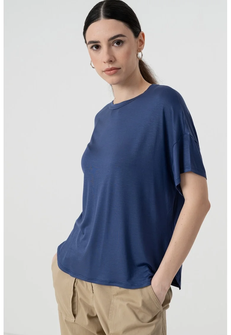 Tricou reguler fit cu decolteu la baza gatului, Albastru indigo