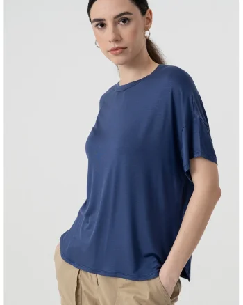 Tricou reguler fit cu decolteu la baza gatului, Albastru indigo